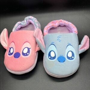 Disney Stitch Plush Twin Slippers - Pink & Light Blue Size 11-12